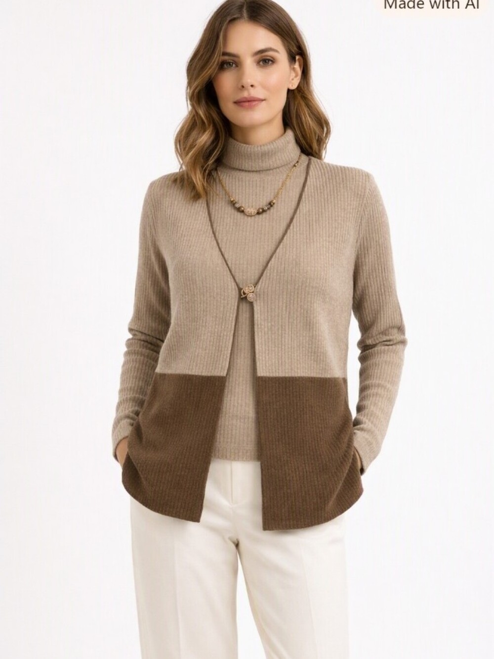 Alfred Dunner Tan Brown Cardigan Set Medium
